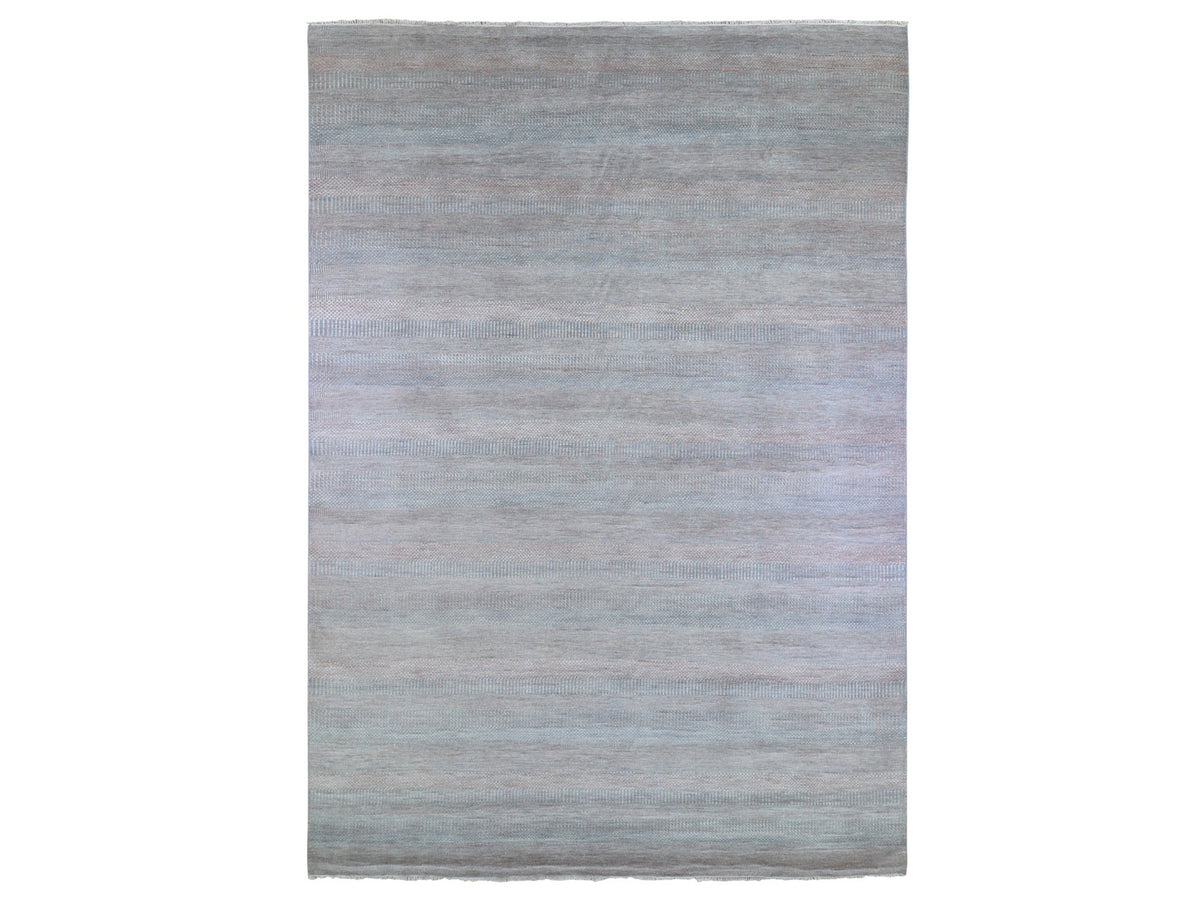 Modern / Contemporary hand-knotted wool/silk rug in Blue, 10' x 14'2" — SKU O066744