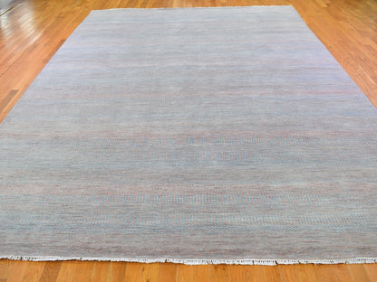 Modern / Contemporary hand-knotted wool/silk rug in Blue, 10' x 14'2" — SKU O066744 (view 2)