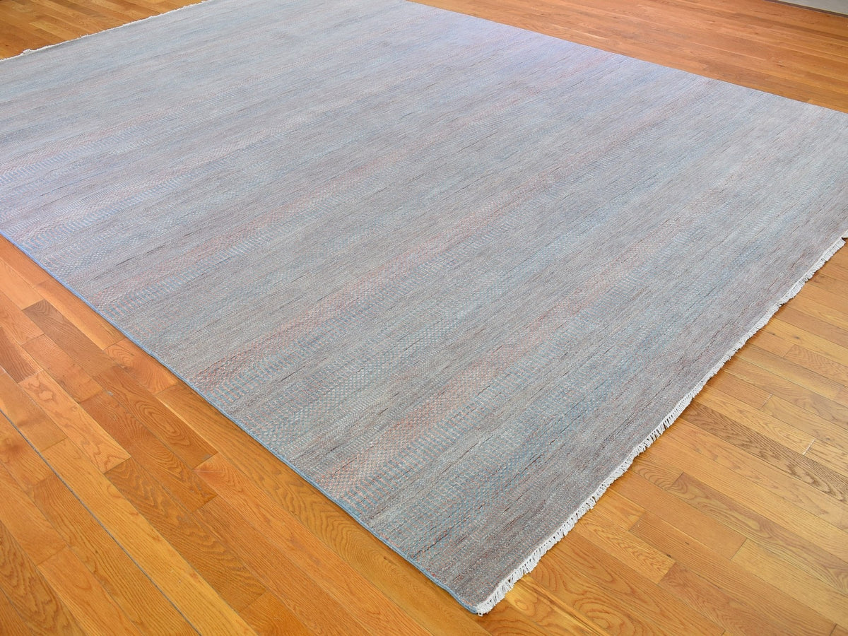 Modern / Contemporary hand-knotted wool/silk rug in Blue, 10' x 14'2" — SKU O066744 (view 3)