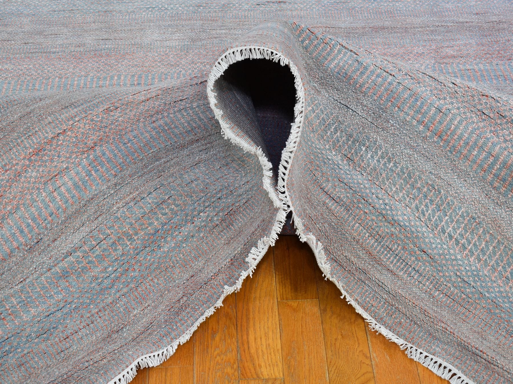 Modern / Contemporary hand-knotted wool/silk rug in Blue, 10' x 14'2" — SKU O066744 (view 5)