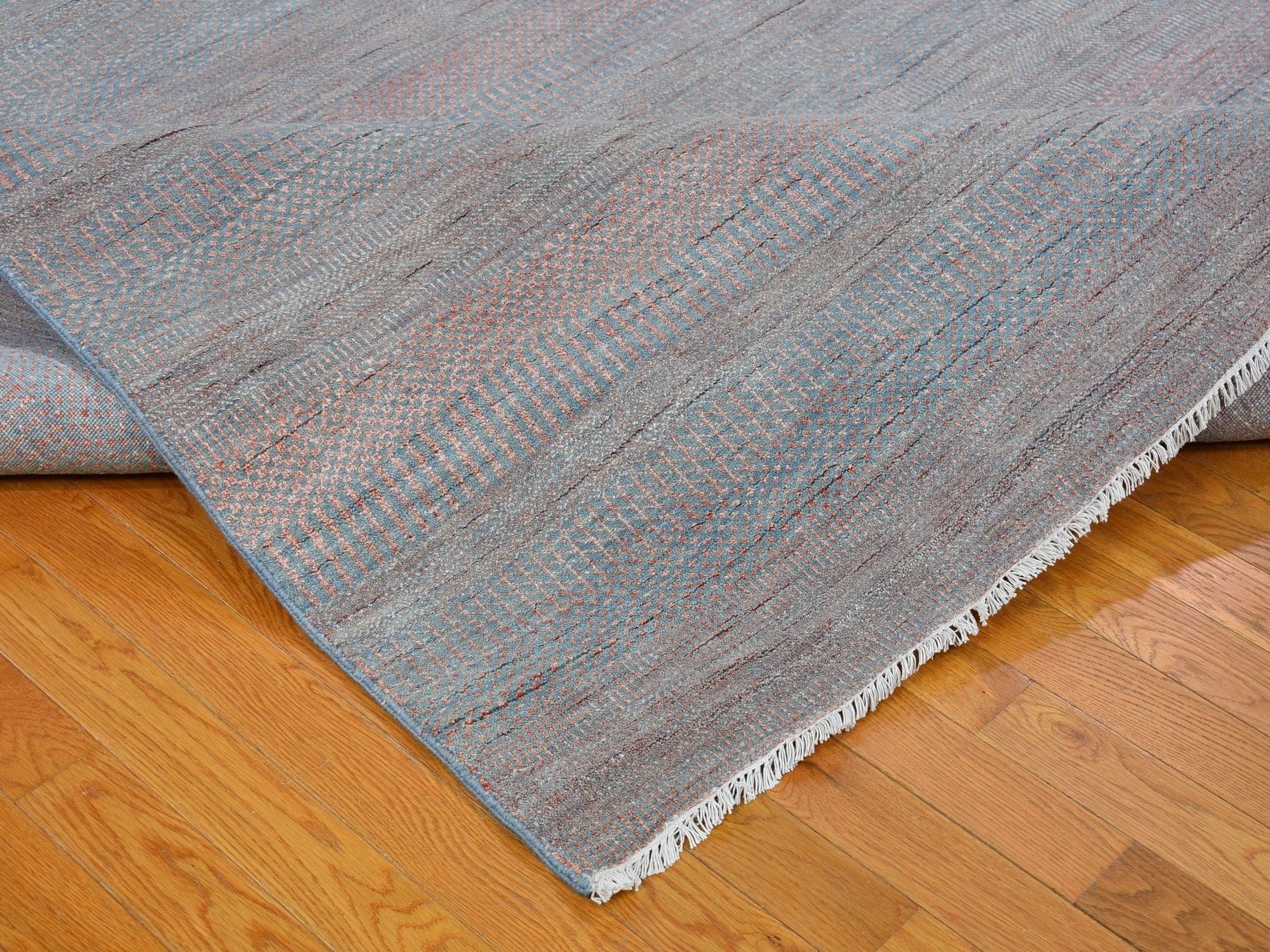 Modern / Contemporary hand-knotted wool/silk rug in Blue, 10' x 14'2" — SKU O066744 (view 6)