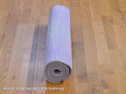 Pink 2'6" x 6'2" Modern / Contemporary Hand knotted Wool Rug - Sku: O066753