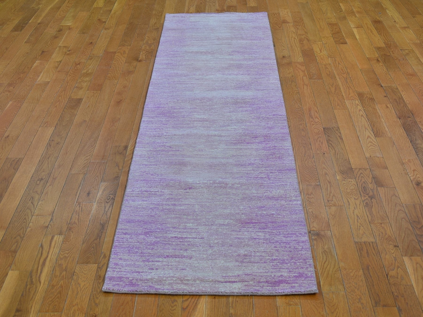 Pink 2'7" x 10'3" Modern / Contemporary Hand knotted Wool Rug - Sku: O066754