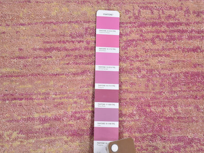 Pink 2'7" x 10'3" Modern / Contemporary Hand knotted Wool Rug - Sku: O066754