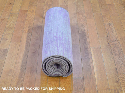 Pink 2'7" x 10'3" Modern / Contemporary Hand knotted Wool Rug - Sku: O066754