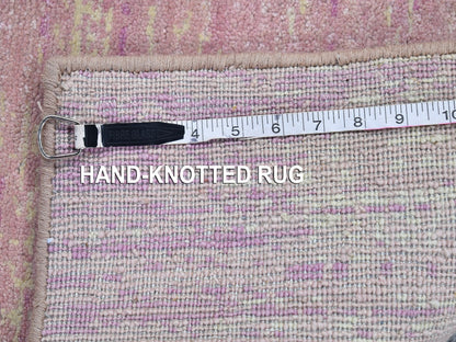 Pink 2'7" x 10'3" Modern / Contemporary Hand knotted Wool Rug - Sku: O066754