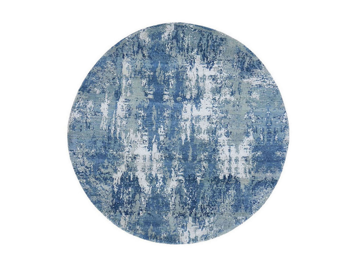 Modern / Contemporary hand-knotted wool/pure silk rug in Blue, 6'2" x 6'2" — SKU O066755