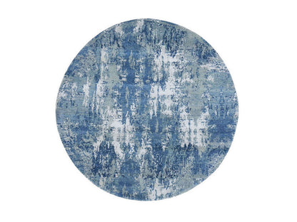 Modern / Contemporary hand-knotted wool/pure silk rug in Blue, 6'2" x 6'2" — SKU O066755