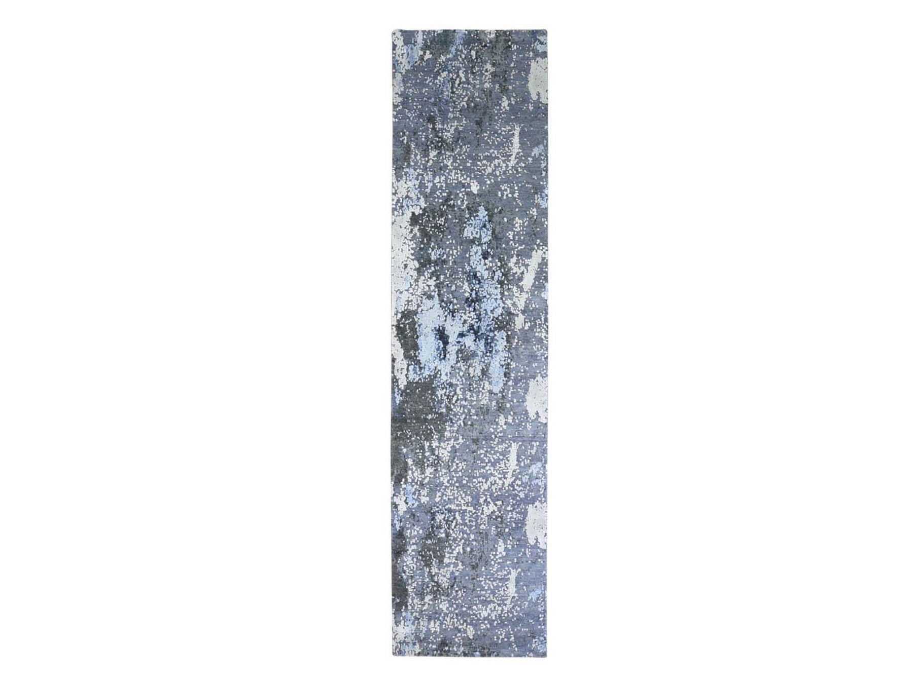 Gray 2'6" x 10'2" Modern / Contemporary Hand knotted Wool/Silk Rug - Sku: O066776