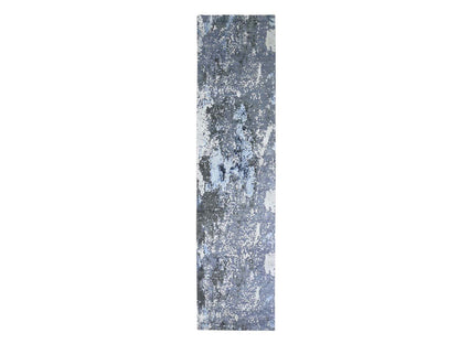 Grey 2'6" x 10'2" Modern / Contemporary Hand knotted Wool/Silk Rug - Sku: O066776