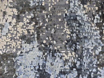 Grey 2'6" x 10'2" Modern / Contemporary Hand knotted Wool/Silk Rug - Sku: O066776