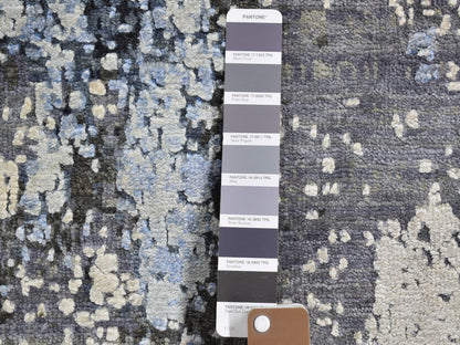 Grey 2'6" x 10'2" Modern / Contemporary Hand knotted Wool/Silk Rug - Sku: O066776