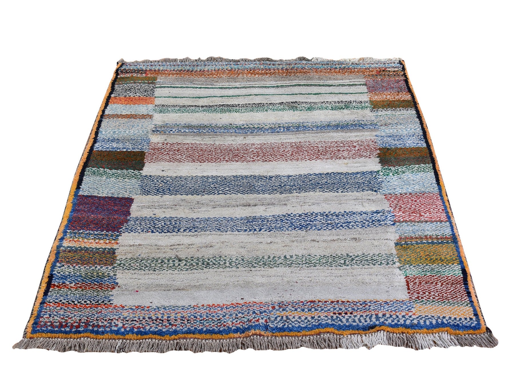 Gabbeh Persian hand-knotted wool rug in Brown, 4'1" x 5' — SKU O066777