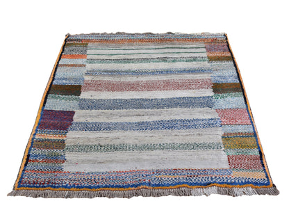 Gabbeh Persian hand-knotted wool rug in Brown, 4'1" x 5' — SKU O066777
