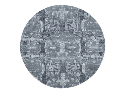 Grey 6'1" x 6'1" Transitional Hand knotted Wool/Silk Rug - Sku: O066778