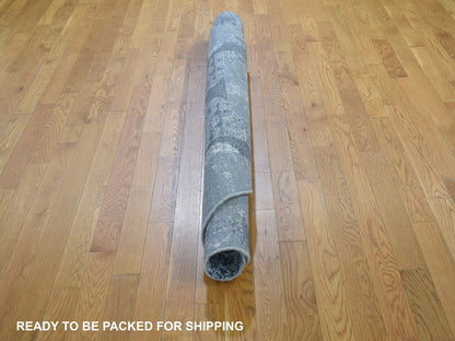Grey 6'1" x 6'1" Transitional Hand knotted Wool/Silk Rug - Sku: O066778