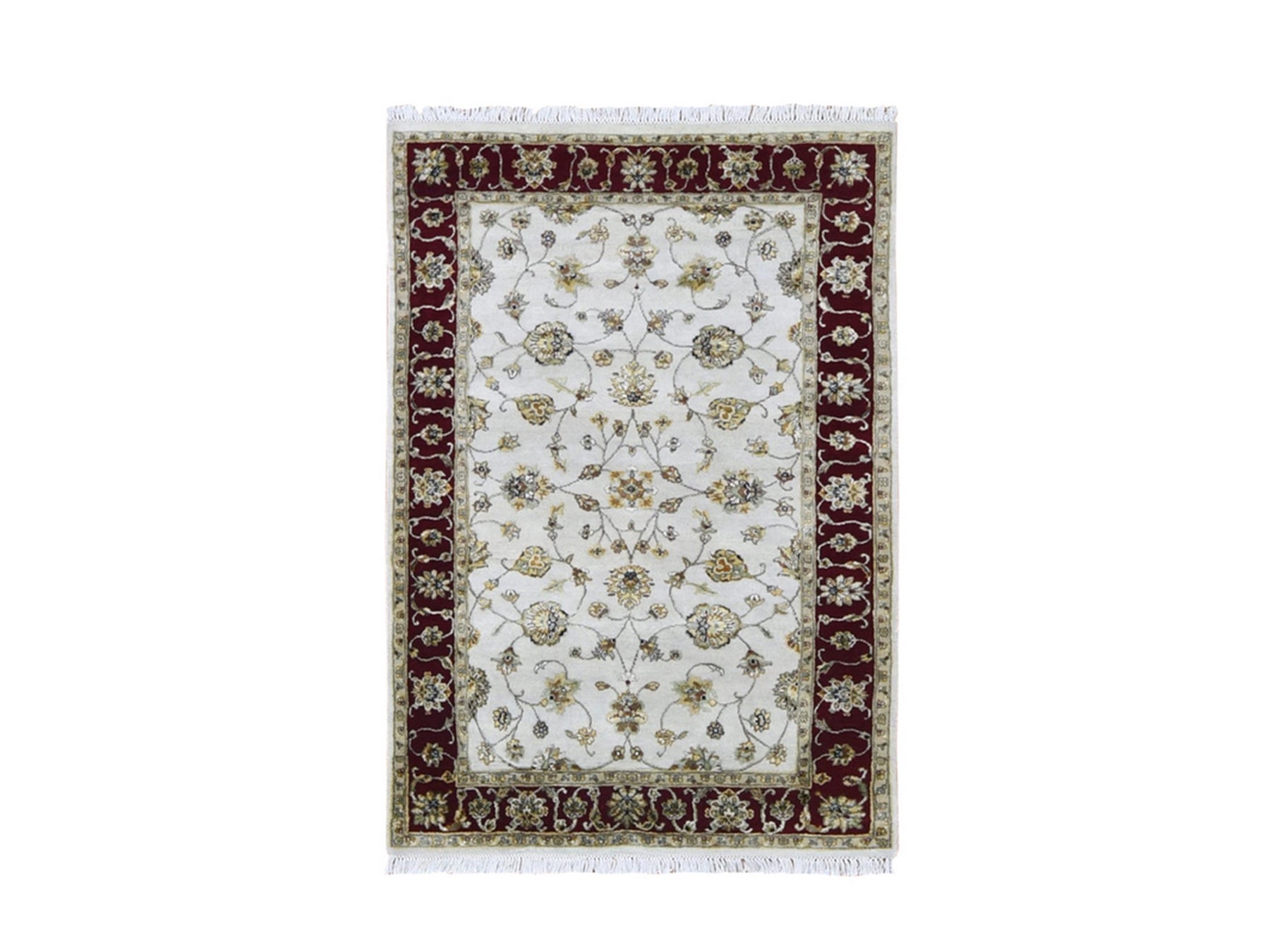 Rajasthan Rajasthan hand-knotted wool/silk rug in Ivory & Red, 4' x 6' — SKU O066779