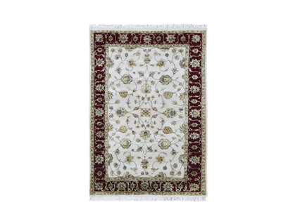 Ivory 4'0" x 6'0" Rajasthan Hand knotted Wool/Silk Rug - Sku: O066779