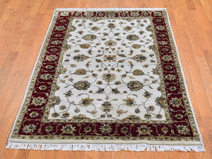 Ivory 4'0" x 6'0" Rajasthan Hand knotted Wool/Silk Rug - Sku: O066779