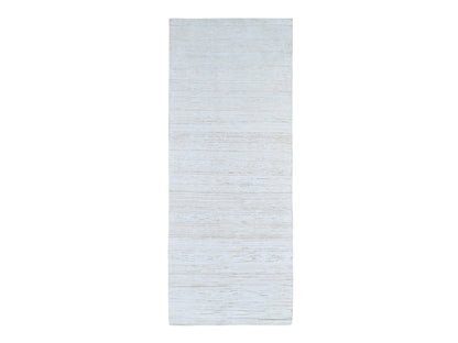 Ivory 4'2" x 12'0" Modern and Contemporary Hand knotted Wool/Silk Rug - Sku: O066803