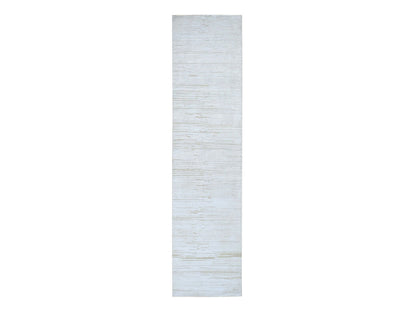 Ivory 2'6" x 12'0" Modern and Contemporary Hand knotted Wool/Silk Rug - Sku: O066806