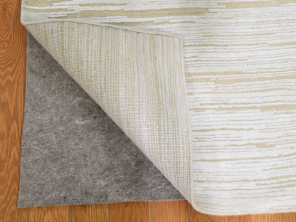 Ivory 2'6" x 12'0" Modern and Contemporary Hand knotted Wool/Silk Rug - Sku: O066806