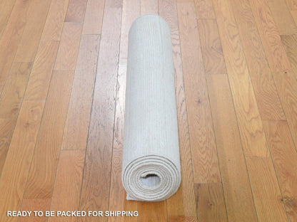 Ivory 2'6" x 12'0" Modern and Contemporary Hand knotted Wool/Silk Rug - Sku: O066806