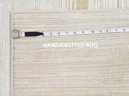 Ivory 2'6" x 12'0" Modern and Contemporary Hand knotted Wool/Silk Rug - Sku: O066806