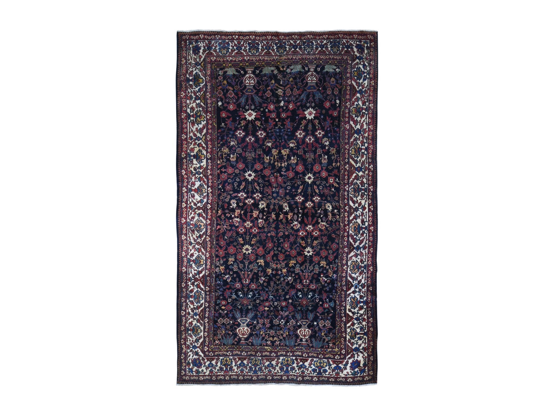 Antique hand-knotted wool rug in Blue & Ivory, 7'2" x 13'1" — SKU O066809