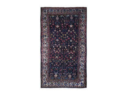 Antique hand-knotted wool rug in Blue & Ivory, 7'2" x 13'1" — SKU O066809