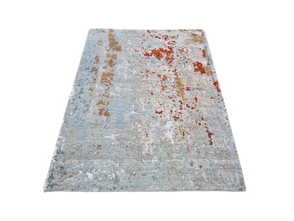 Blue 3'2" x 5'5" Modern and Contemporary Hand knotted Wool Rug - Sku: O066820