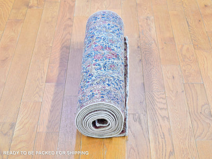 Ivory 2'8" x 11'6" Antique Hand knotted Wool Rug - Sku: O066840