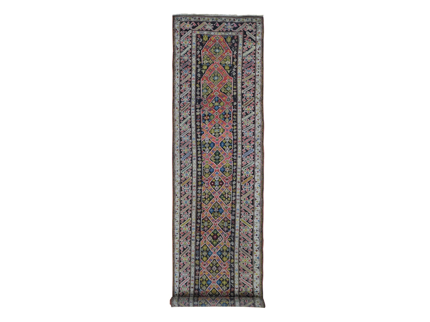 Pink 3'1" x 14'3" Antique Hand knotted Wool Rug - Sku: O066842