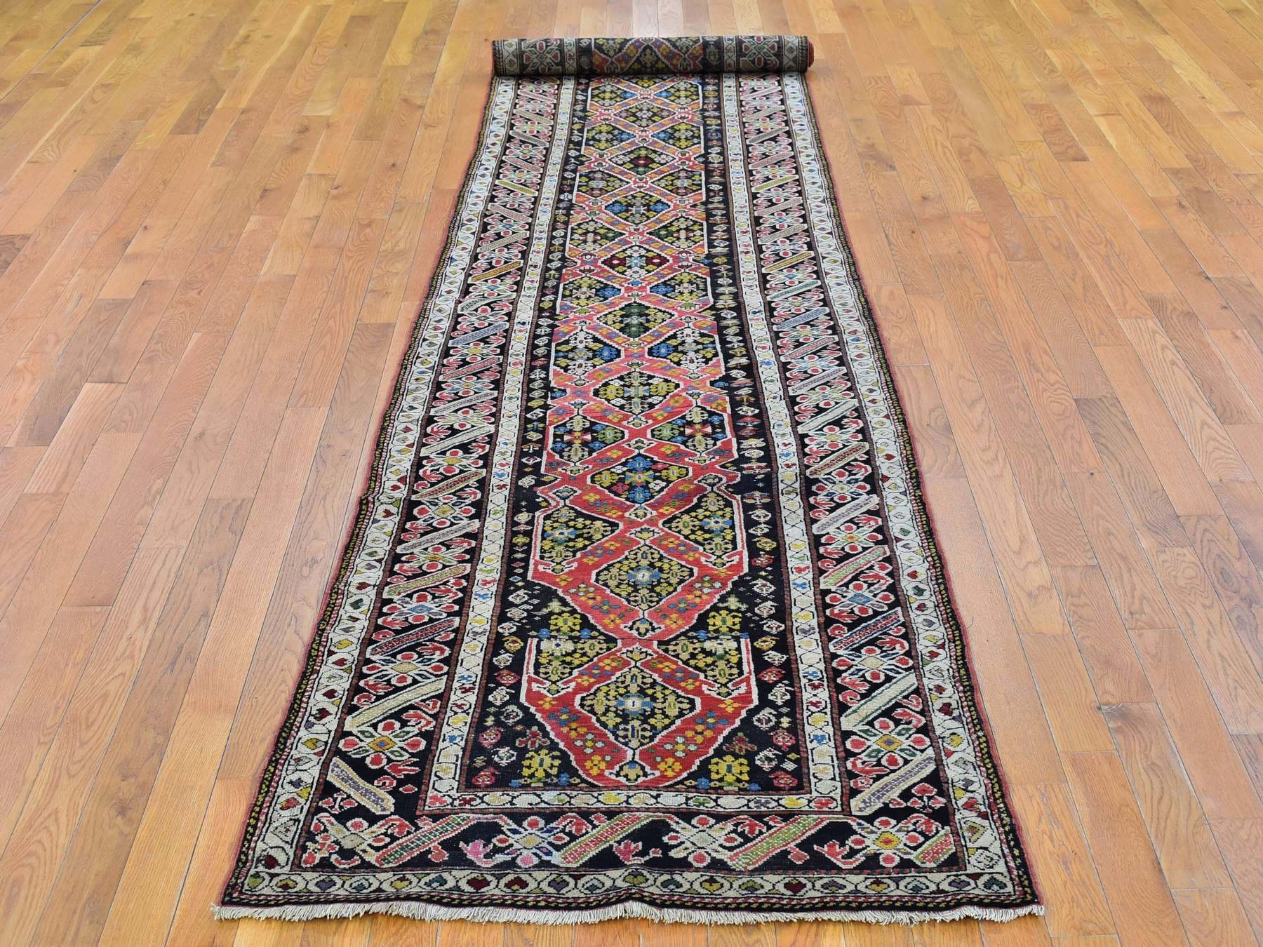 Pink 3'1" x 14'3" Antique Hand knotted Wool Rug - Sku: O066842