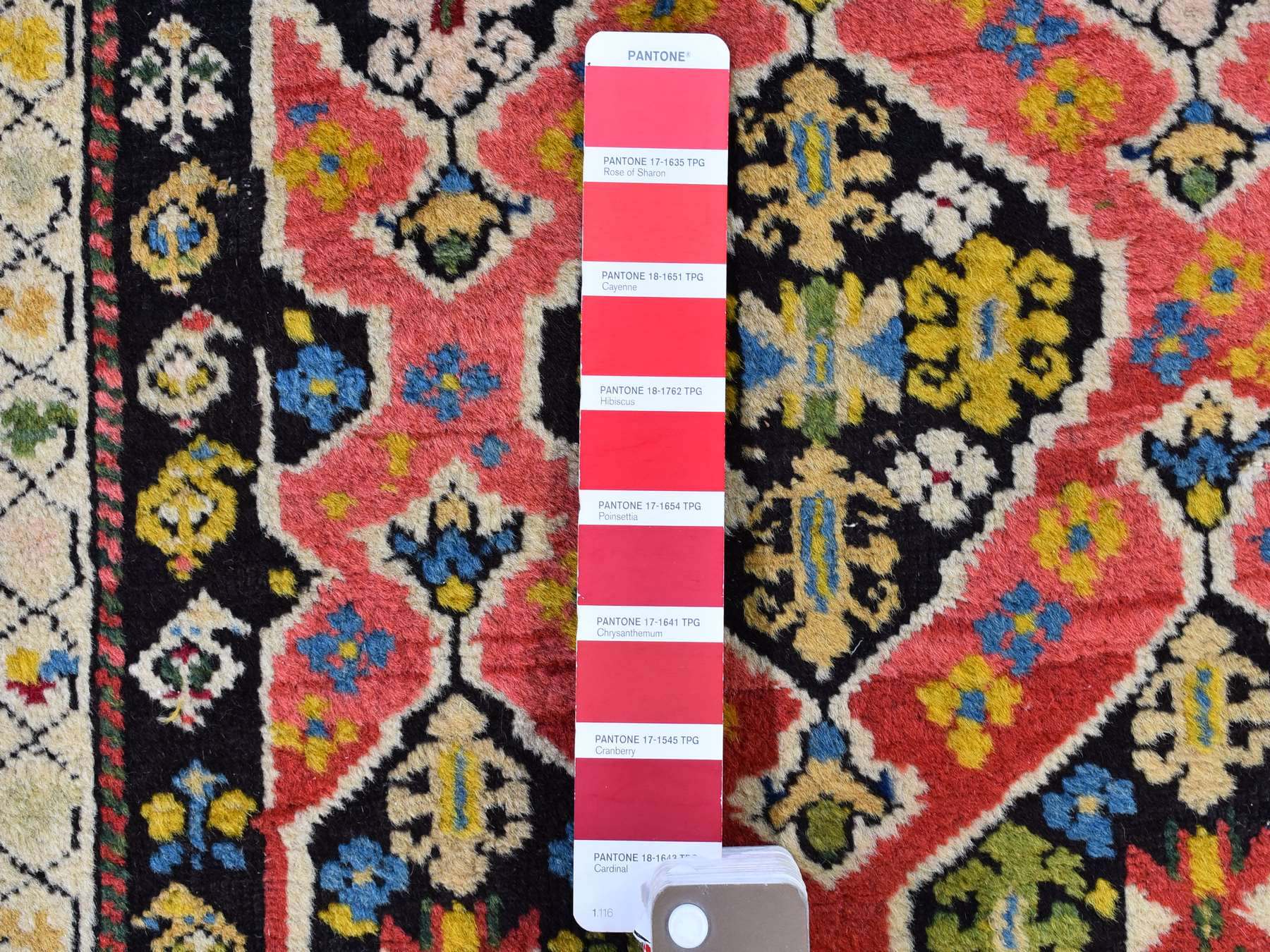 Antique hand-knotted wool runner in Pink & Charcoal Black, 3'1" x 14'3" — SKU O066842 (view 4)