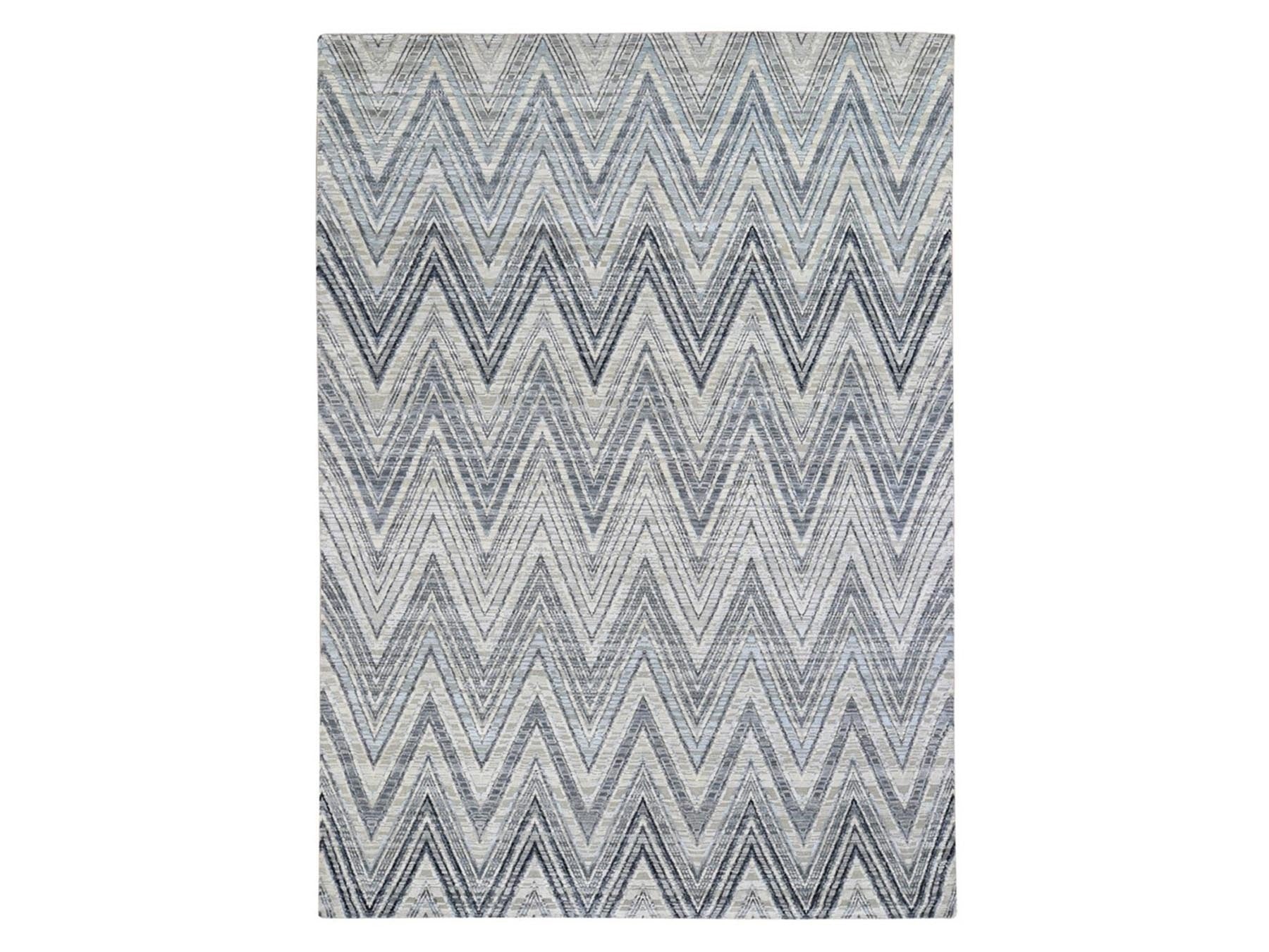 Modern / Contemporary hand-knotted wool/silk rug in Gray, 9'1" x 12'3" — SKU O066843
