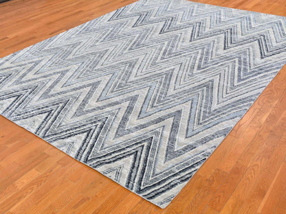 Grey 9'1" x 12'3" Modern / Contemporary Hand knotted Wool/Silk Rug - Sku: O066843