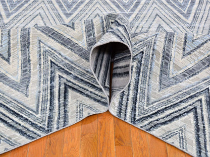 Grey 9'1" x 12'3" Modern / Contemporary Hand knotted Wool/Silk Rug - Sku: O066843