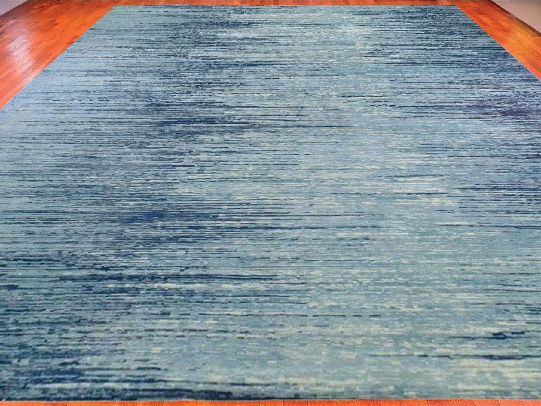 Modern / Contemporary hand-knotted wool rug in Blue, 14'1" x 18' — SKU O066847 (view 2)