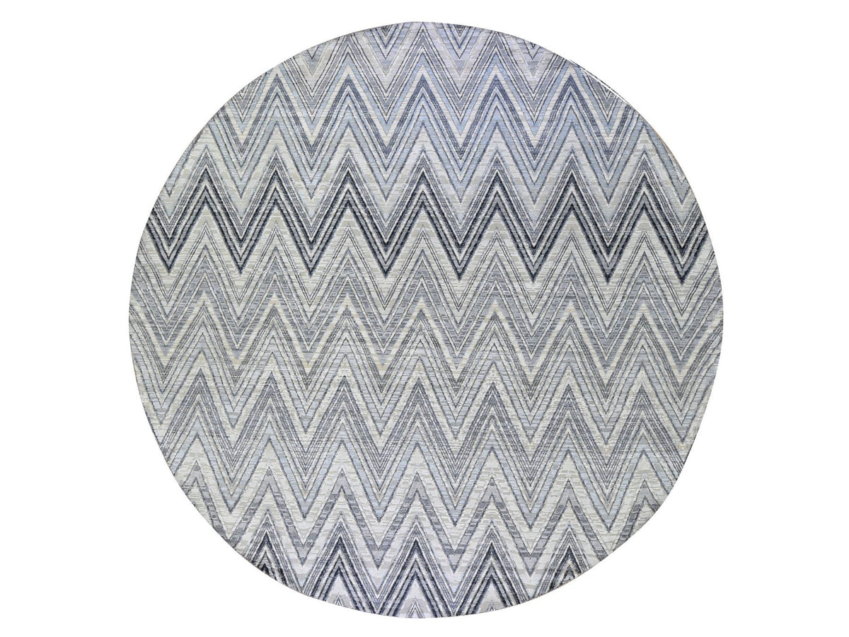 Modern / Contemporary hand-knotted wool/silk rug in Ivory, 11'9" x 11'9" — SKU O066853