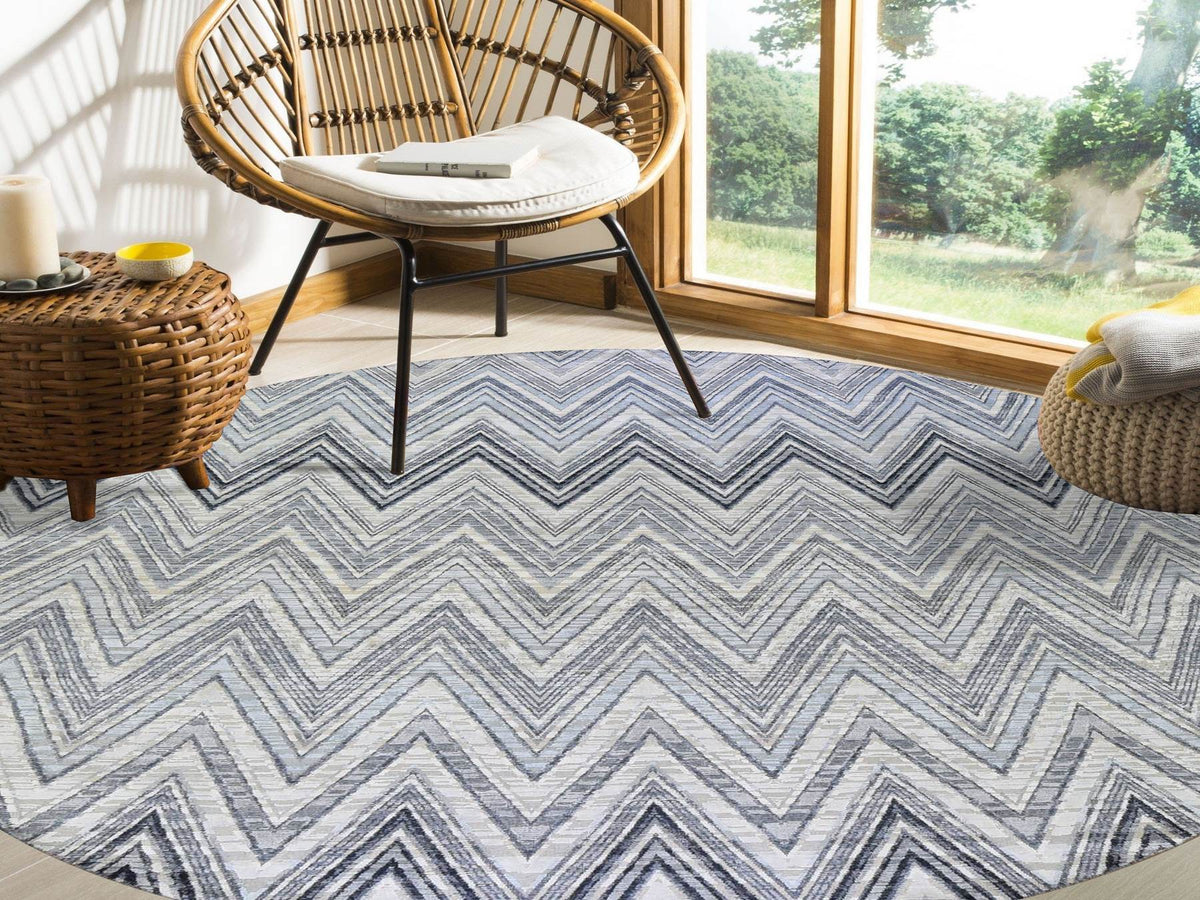 Modern / Contemporary hand-knotted wool/silk rug in Ivory, 11'9" x 11'9" — SKU O066853 (view 2)