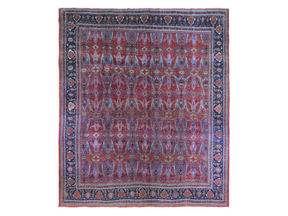 Red 12'5" x 13'9" Antique Hand knotted Wool Rug - Sku: O066865