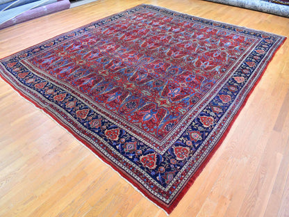 Red 12'5" x 13'9" Antique Hand knotted Wool Rug - Sku: O066865