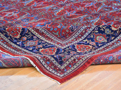 Red 12'5" x 13'9" Antique Hand knotted Wool Rug - Sku: O066865
