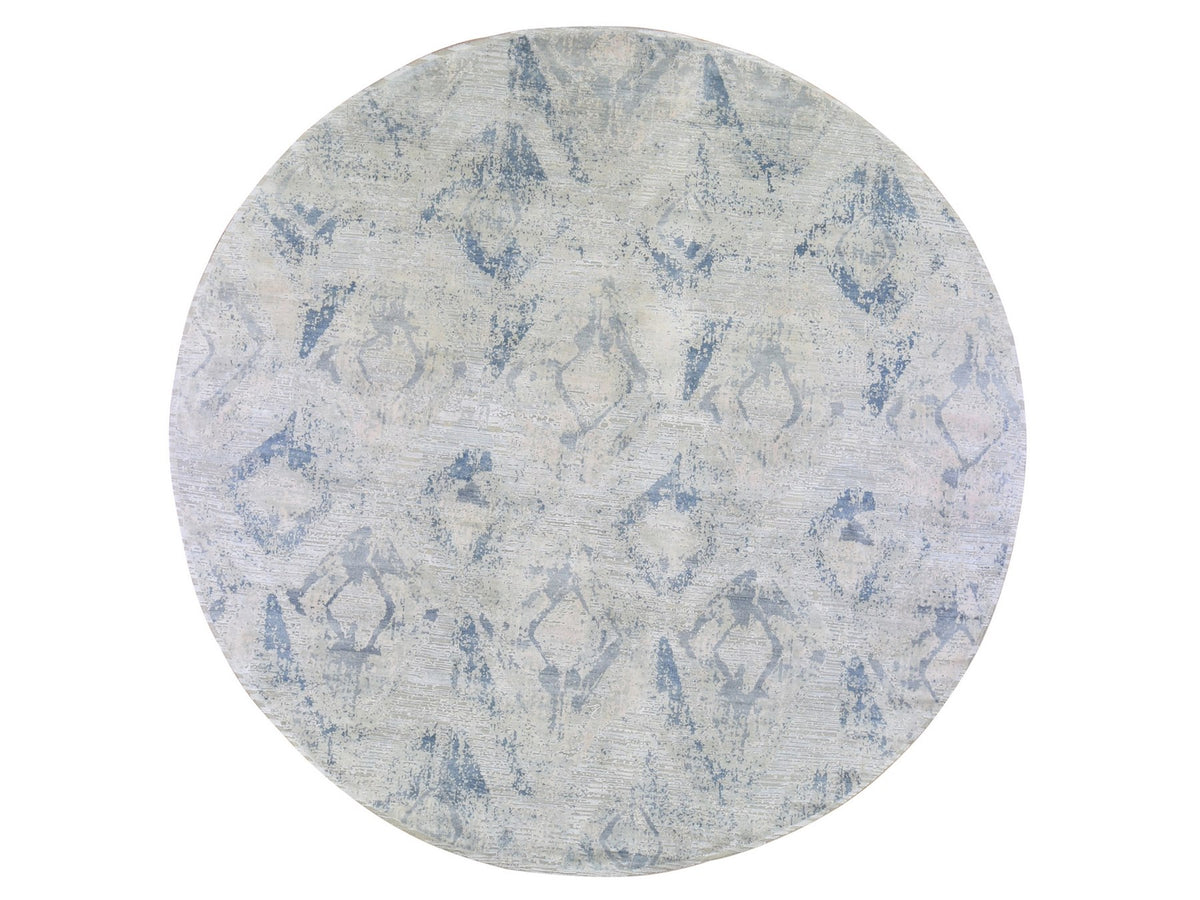 Modern / Contemporary hand-knotted wool/silk rug in Ivory, 12' x 12' — SKU O066867