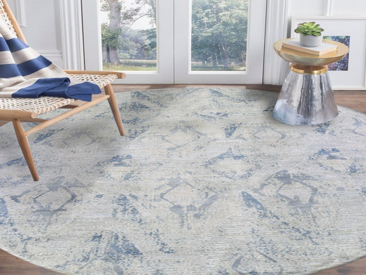 Modern / Contemporary hand-knotted wool/silk rug in Ivory, 12' x 12' — SKU O066867 (view 2)