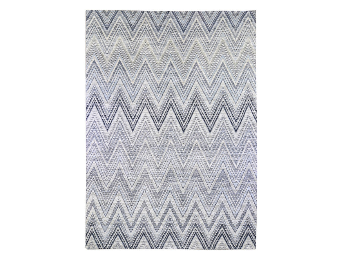 Modern / Contemporary hand-knotted wool/silk rug in Gray, 9'10" x 14'3" — SKU O066874