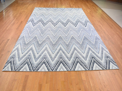 Grey 9'10" x 14'3" Modern / Contemporary Hand knotted Wool/Silk Rug - Sku: O066874