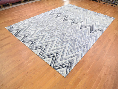 Grey 9'10" x 14'3" Modern / Contemporary Hand knotted Wool/Silk Rug - Sku: O066874