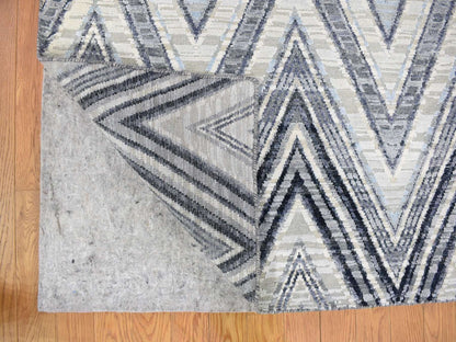 Grey 9'10" x 14'3" Modern / Contemporary Hand knotted Wool/Silk Rug - Sku: O066874